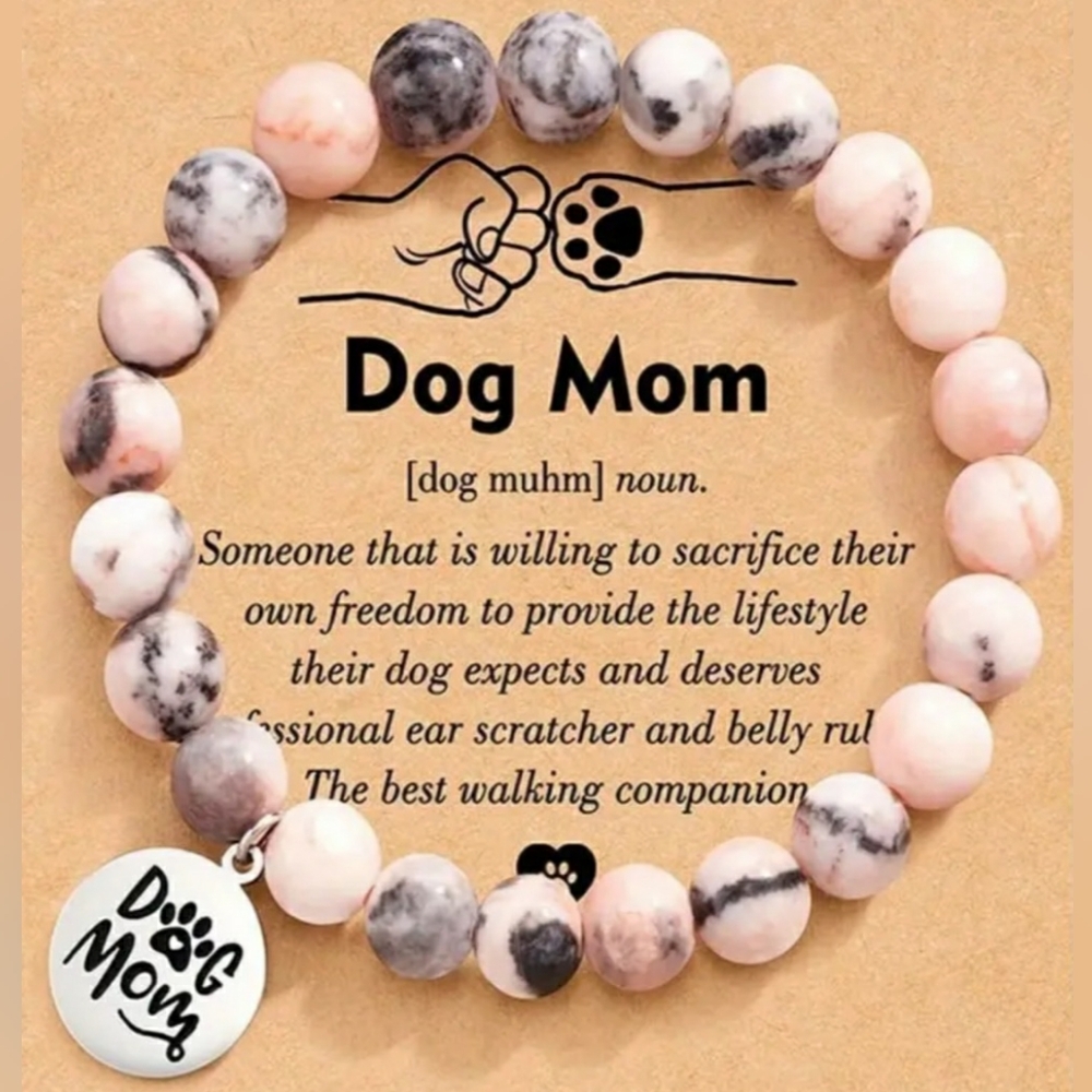Dog Mom Beaded Bracelet with Silver Charm NWT